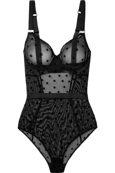 New Stella McCartney Black Star Print Mesh Bodysuit