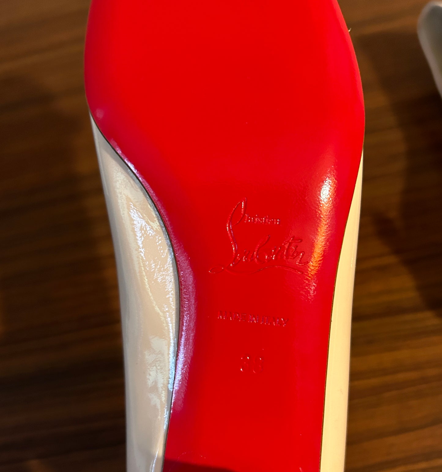 New Christian Louboutin Pink Zerlisixty Pump with Gold & Clear Heel