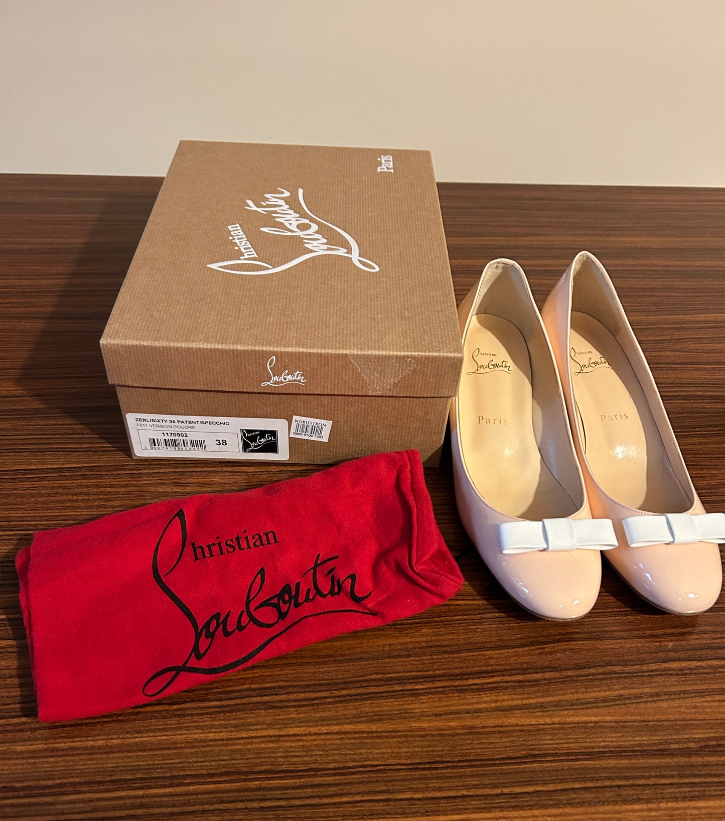 New Christian Louboutin Pink Zerlisixty Pump with Gold & Clear Heel