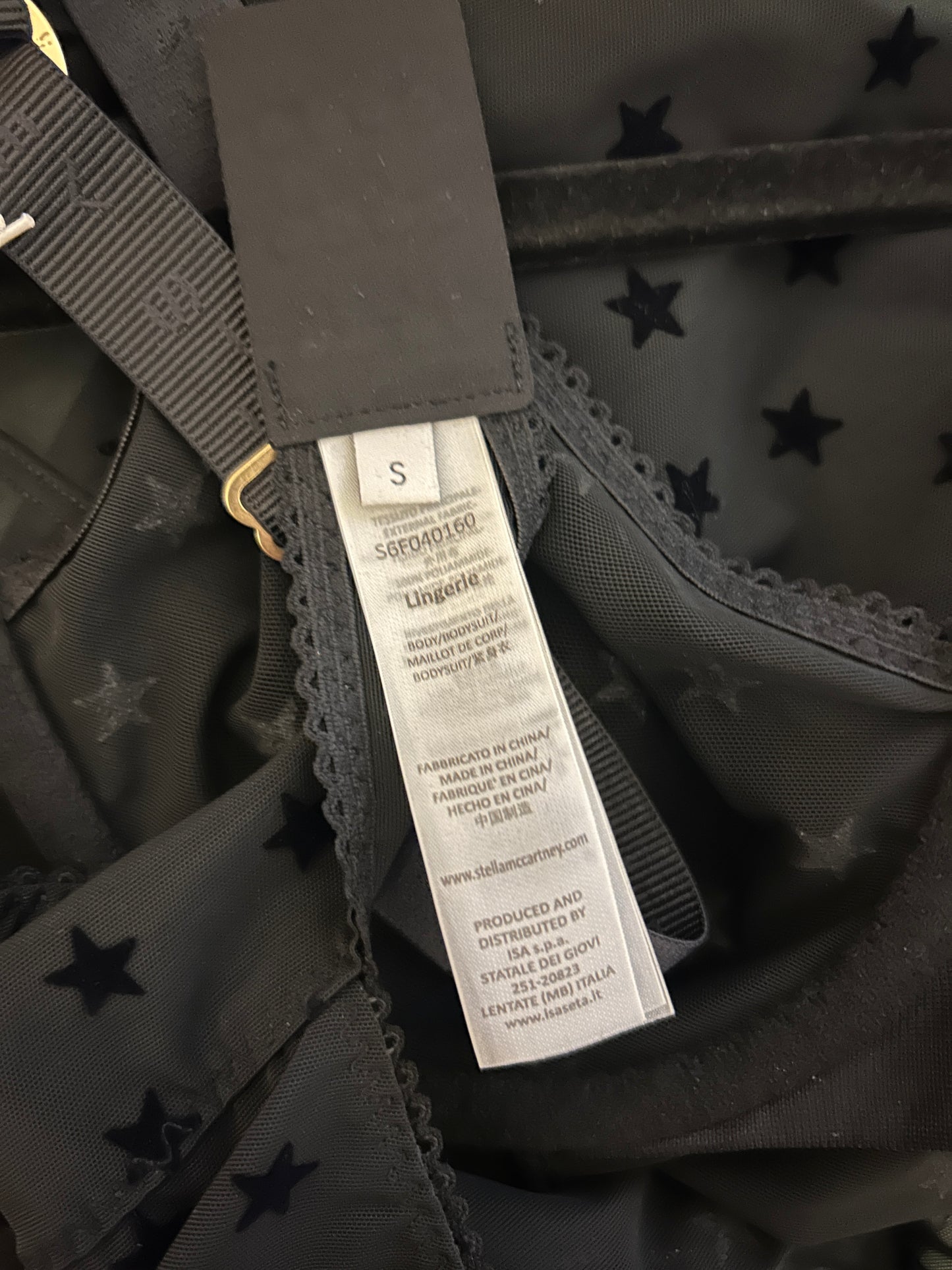 New Stella McCartney Black Star Print Mesh Bodysuit