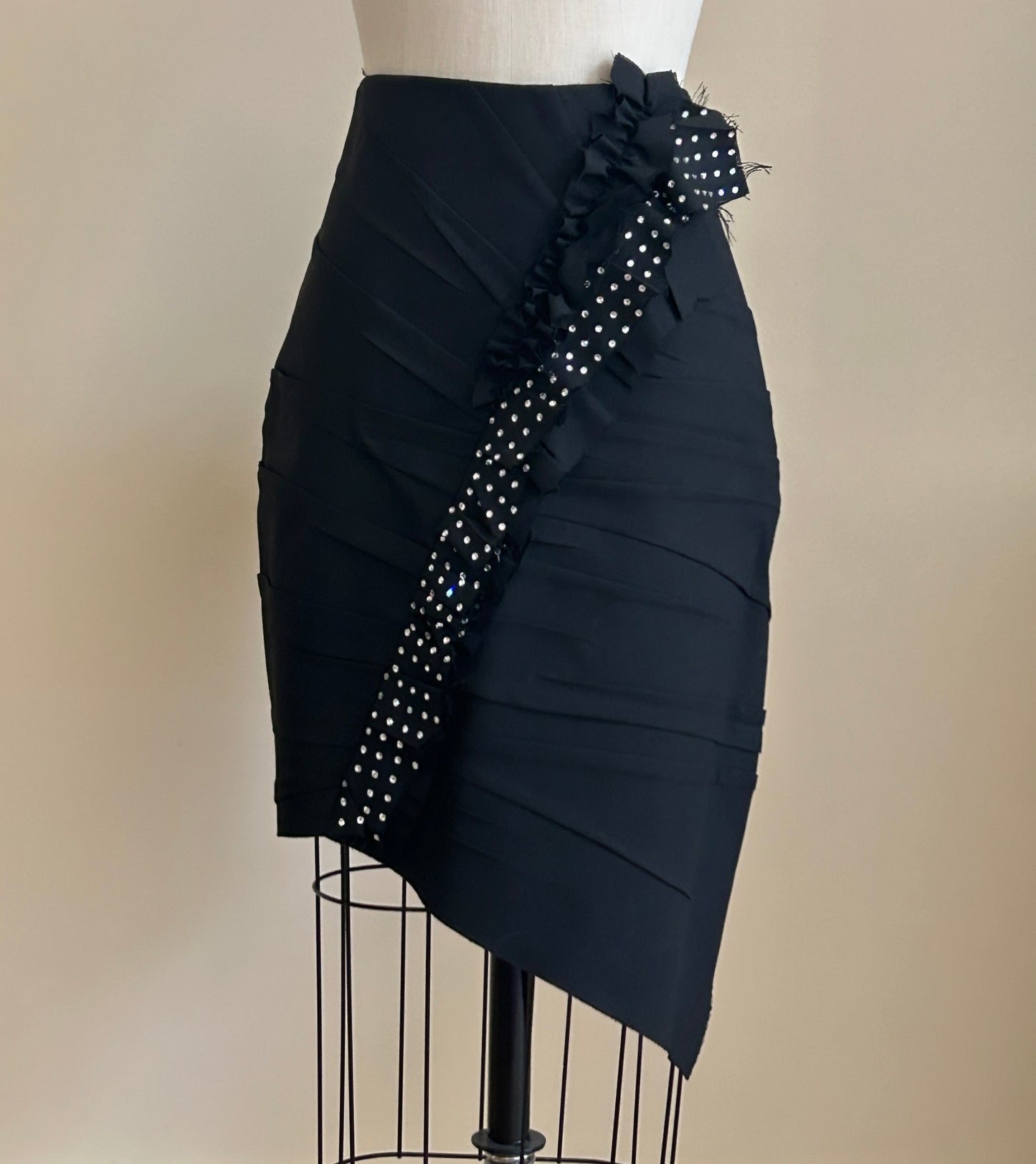 New Saint Laurent Rhinestone Pleat Detail Asymmetrical Skirt