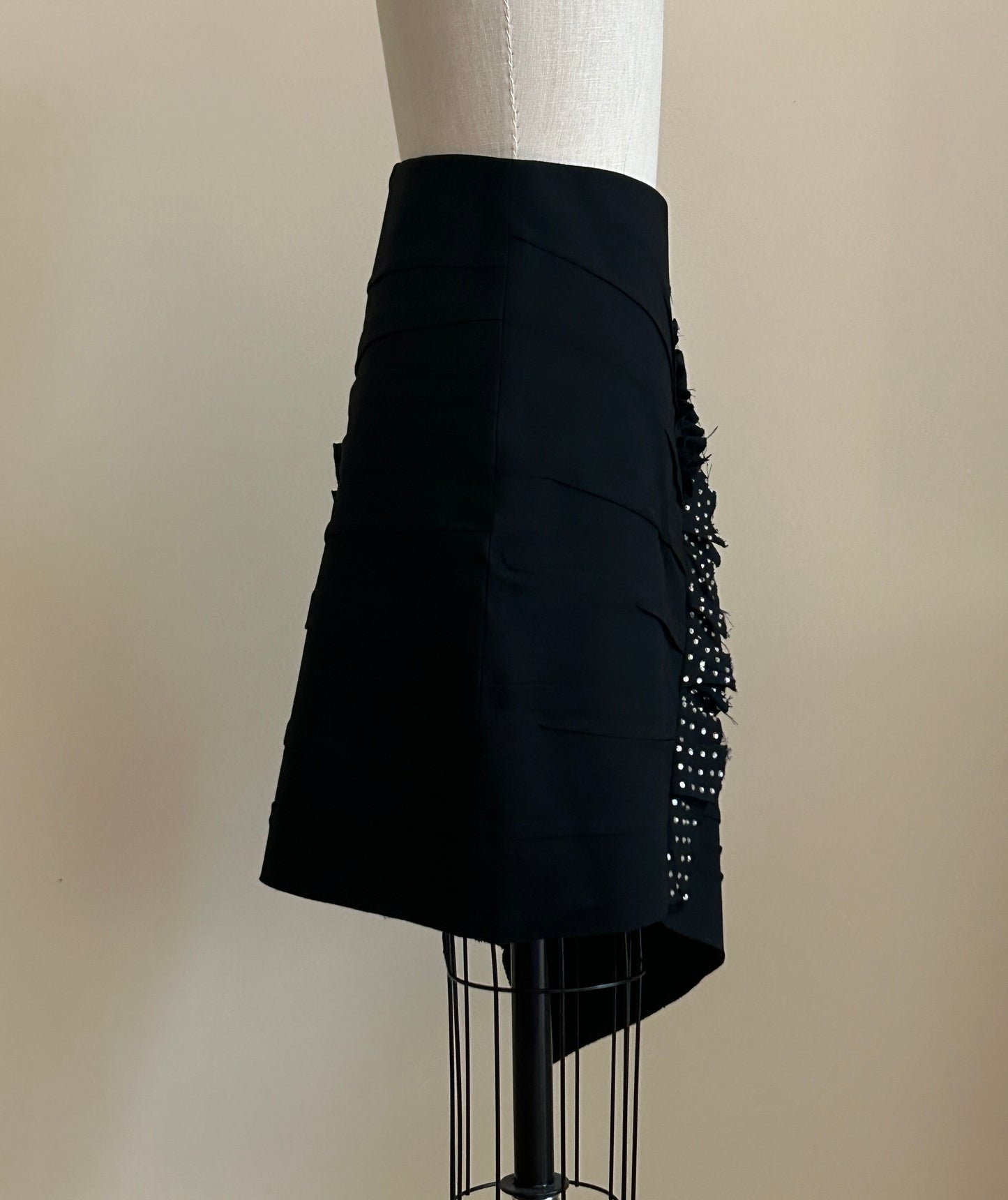 New Saint Laurent Rhinestone Pleat Detail Asymmetrical Skirt
