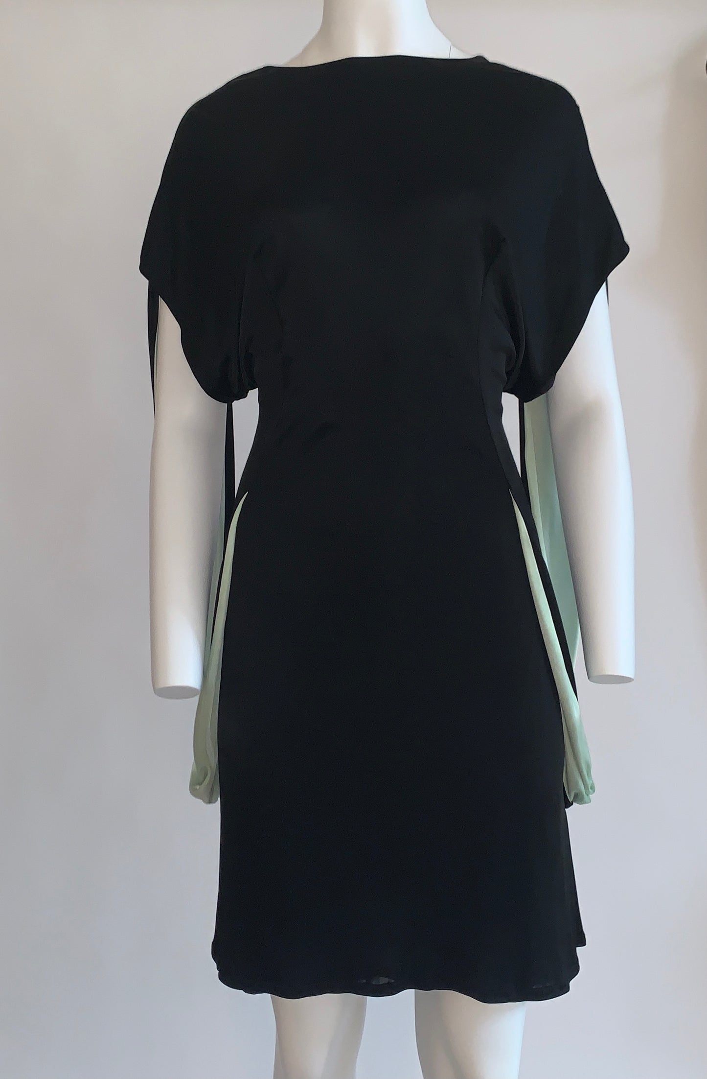 Unworn 2008 Alexander McQueen Black and Mint Jersey Drape Dress