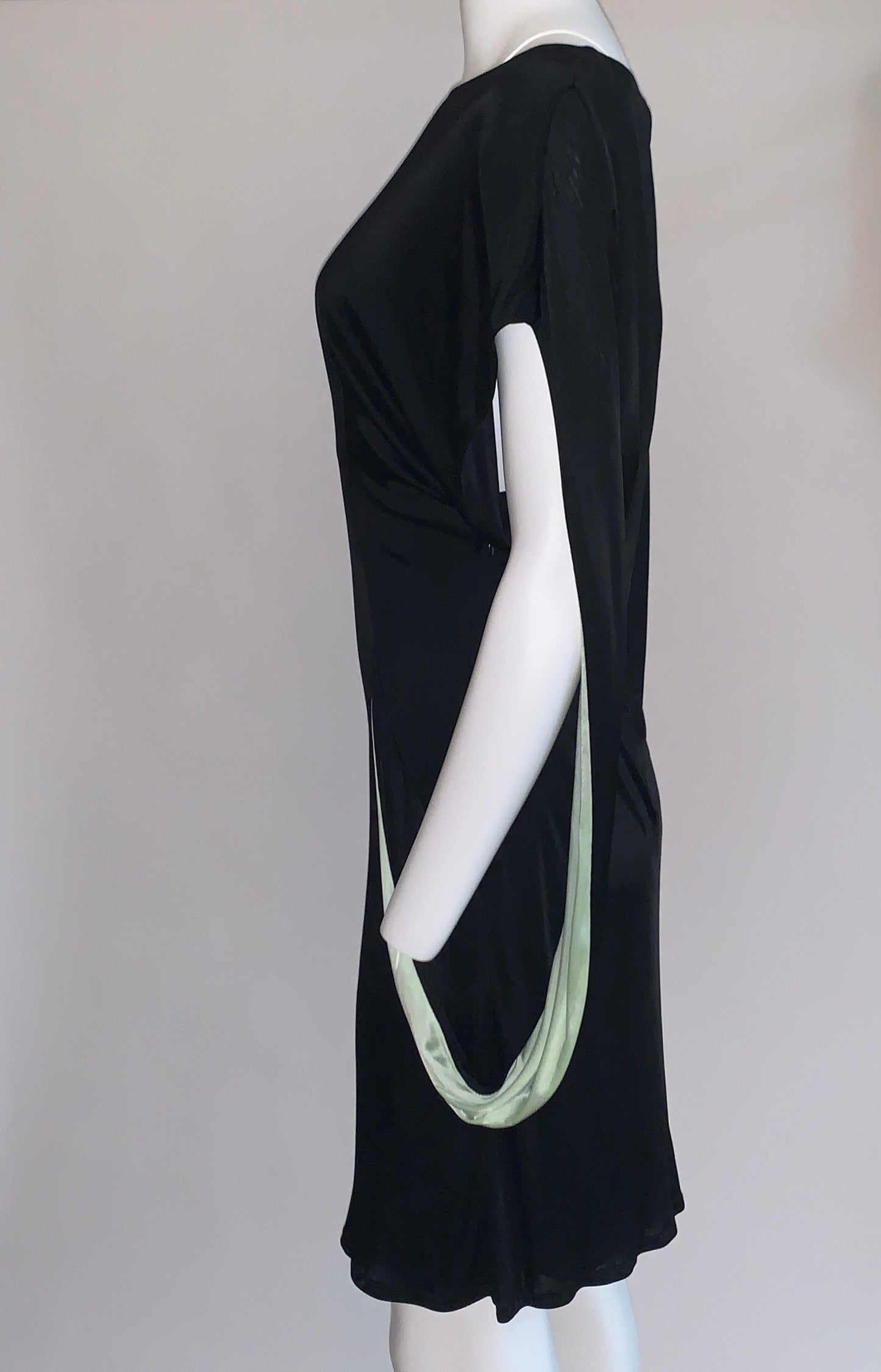 Unworn 2008 Alexander McQueen Black and Mint Jersey Drape Dress