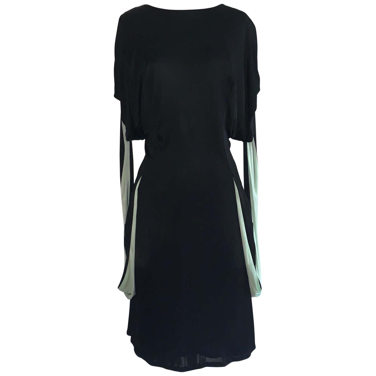 Unworn 2008 Alexander McQueen Black and Mint Jersey Drape Dress