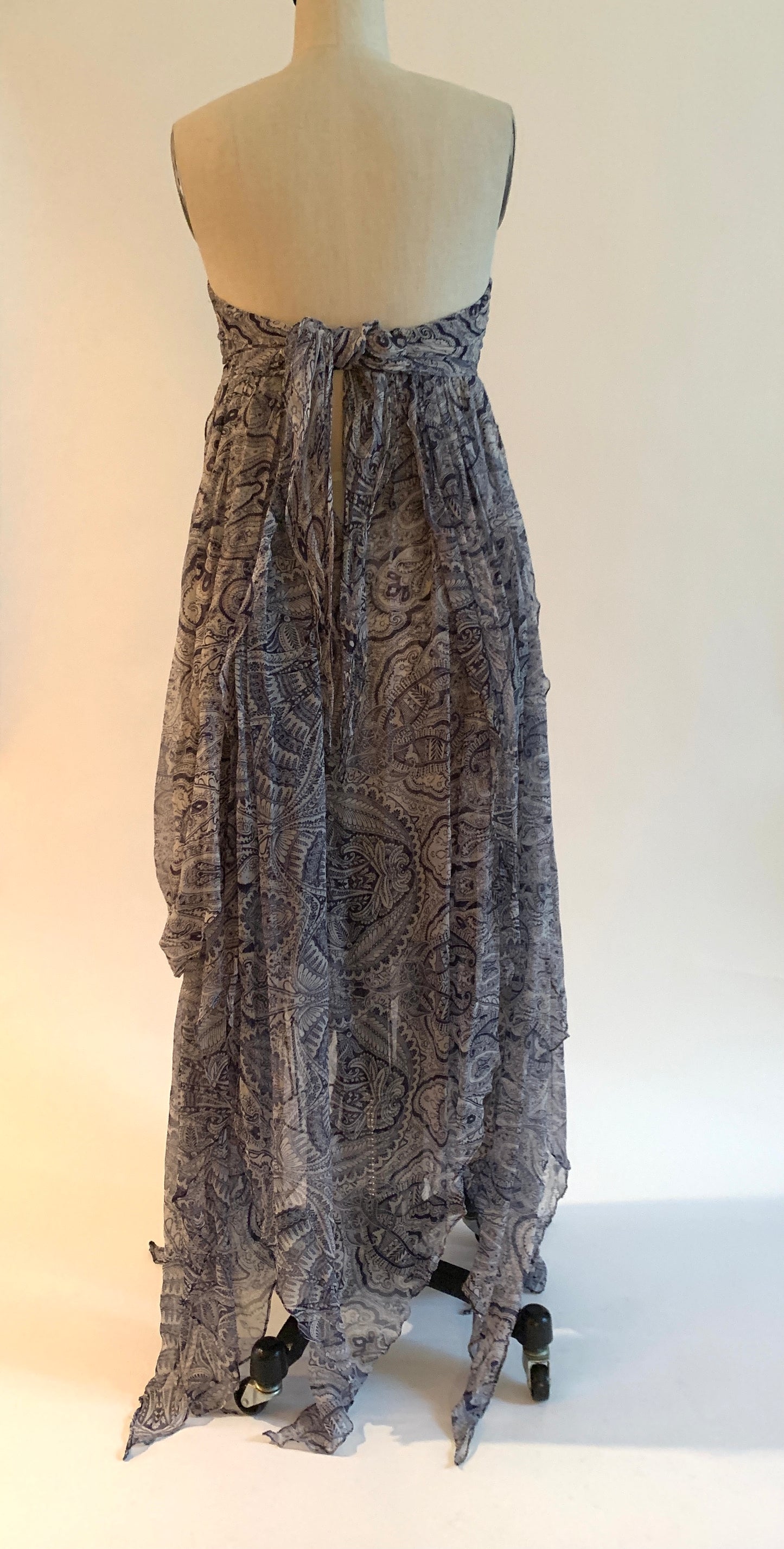 Unworn 2008 Alexander McQueen Blue Paisley Silk Chiffon Dress