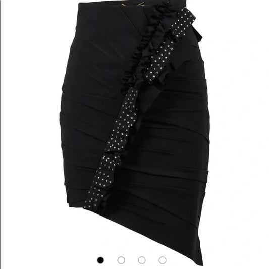 New Saint Laurent Rhinestone Pleat Detail Asymmetrical Skirt